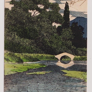 PONTE sul FIUME, Antica cartolina d'artista francese, pubblicata nel 1903