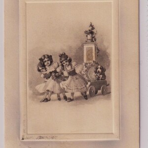 MEISJES die een hond trekken in kar, antieke kunstenaarskaart, V.K. Wenen, 1909