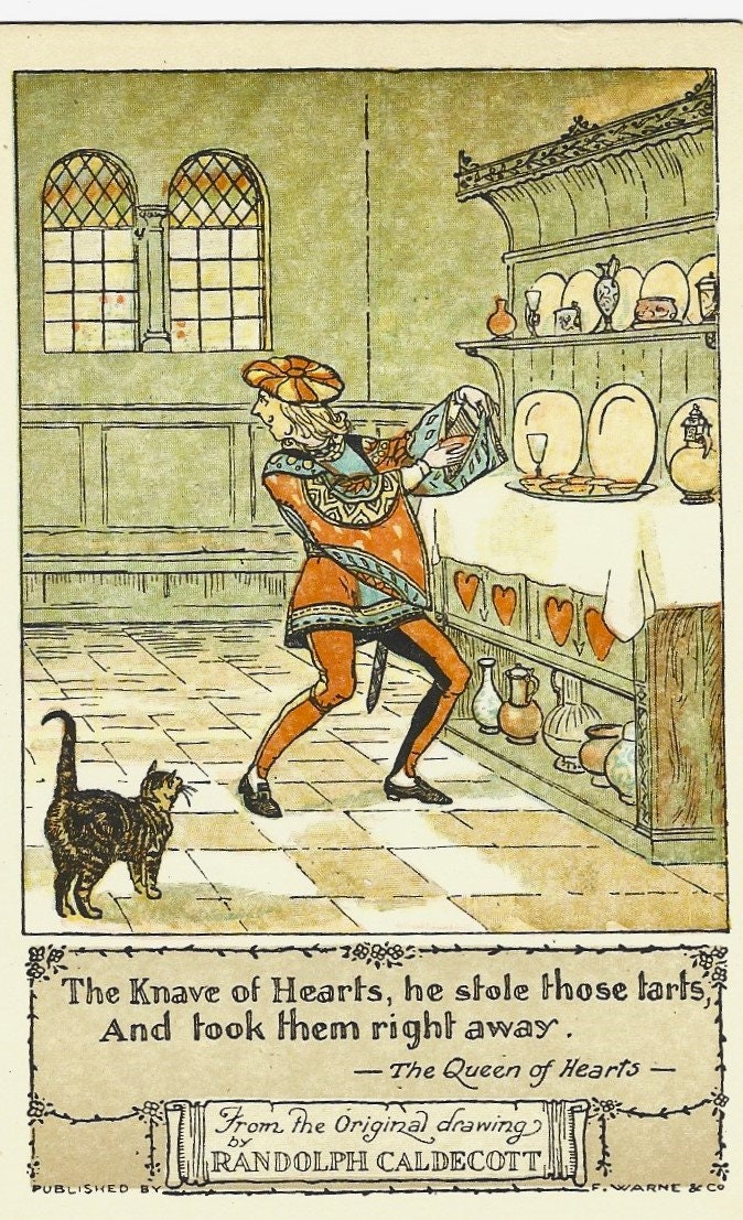 The KNAVE of HEARTS and Cat The Queen of Hearts Nursery Rhyme Randolph CALDECOTT Vintage Artist Postcard F.W Warne c1920s