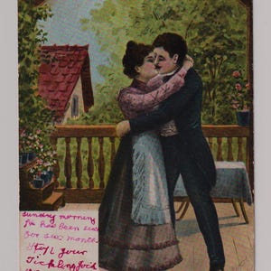 Romantisches Paar Kuss, Antike Künstler Postkarte, 1907 - HMS Duncan, Atlantikflotte Marinegeschichte Ephemera