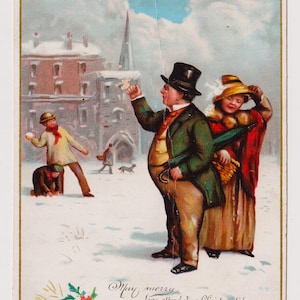 Bambini che lanciano palle di neve alla coppia!, R F McIntyre, Delizioso effimero/ritagli/biglietto vittoriano, Raphael Tuck