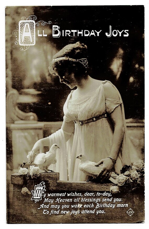 Glamourous Vrouw Met Duiven Vintage Ww1 Verjaardag Echte Foto Etsy Belgie