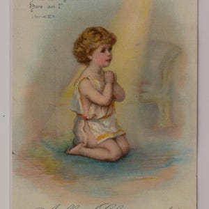 SAMUEL BIDDING, Victoriaanse antieke religieuze kerstwenskaart/schroot, jaren 1880