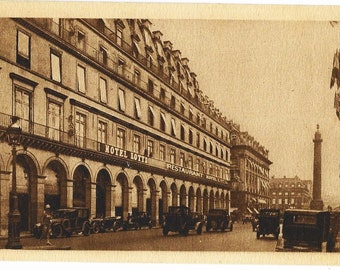 PARIJS, HOTEL LOTTI, Druk straatbeeld, Vintage Franse ansichtkaart, c1920s, G Soulas, Parijs