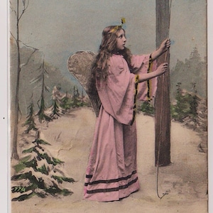 ANGEL RINGS CELL, Joyeux Noel, ancienne carte postale de Noël française, publiée en 1904