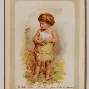 Süßes kleines Mädchen, entzückender viktorianischer Weihnachtskünstler Ephemera / Karte, c1890s