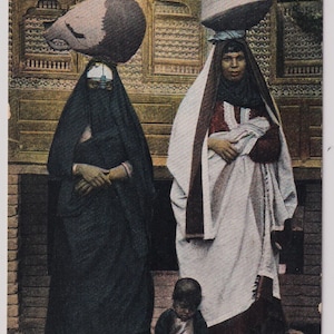 アンティーク民族絵葉書、エジプトの女性、水運び、カイロ・ポストカード・トラスト、1910年代頃