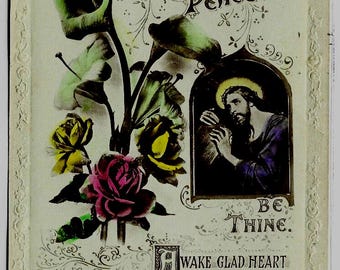Antique Easter Real Photo Postcard, Jesus and Lilies, 1919