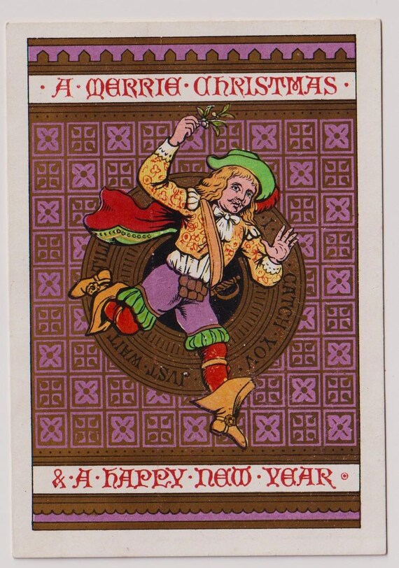 Antique Victorian Christmas Card Scrap, Man With Mistletoe, C1890