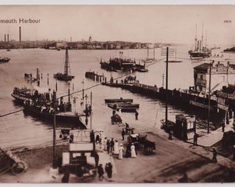 PORTSMOUTH HARBOUR , Antique British Real Photo Postcard, Posted 1914 to Westhorpe Farm, Little Marlow, Bucks