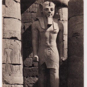 Antike Foto-Postkarte, ÄGYPTEN, LUXOR-TEMPEL, Statue von Ramses, L.L, c1910s