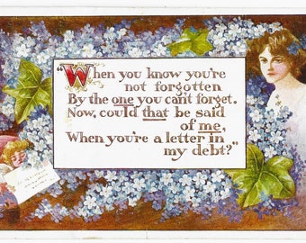 Antique Romantic Postcard: Cupid, Woman, Flowers - Inter Art c1910s