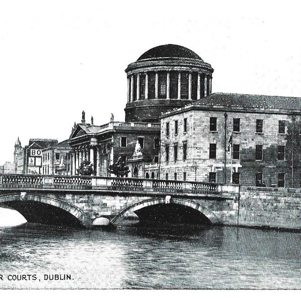 DUBLIN, IRELAND, Four Courts, Vintage Real Photo Postcard, Valentines, c1930s