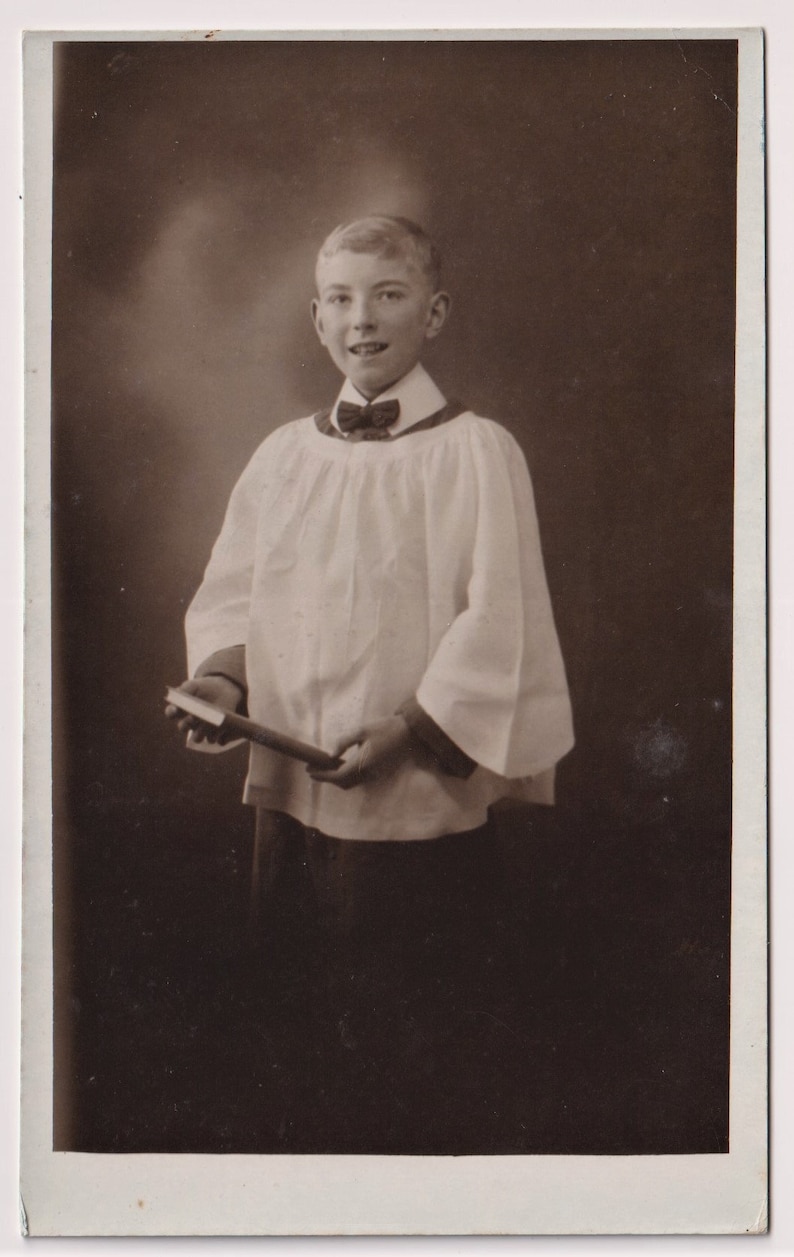 c1940s Vintage Real Photo Studio Postcard YOUNG CHOIRBOY Social History