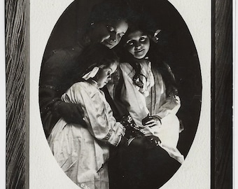 Antique Real Photo Postcard: Mother & Daughters, c1910s