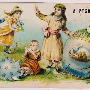 Victorian Trade Werbung Ephemera / Scrap, PYGMALION, Kinder, Eier, Kaninchen, c1890s
