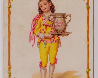 Marcus Ward Victorian Greetings Card, Baroque Costume, A Votre Sante