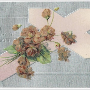 CROCE, VIOLE, deliziosa cartolina di PASQUA antica con perline, Tucks E210, c1910