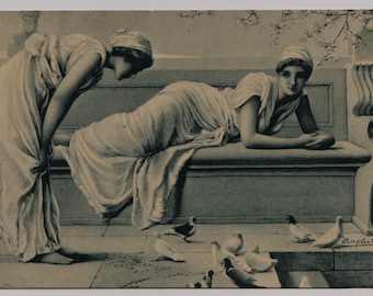 ALIMENTANDO A LAS MASCOTAS por Henry Ryland, Postal Antigua del Artista, Tucks Raphotype #2809, c1905