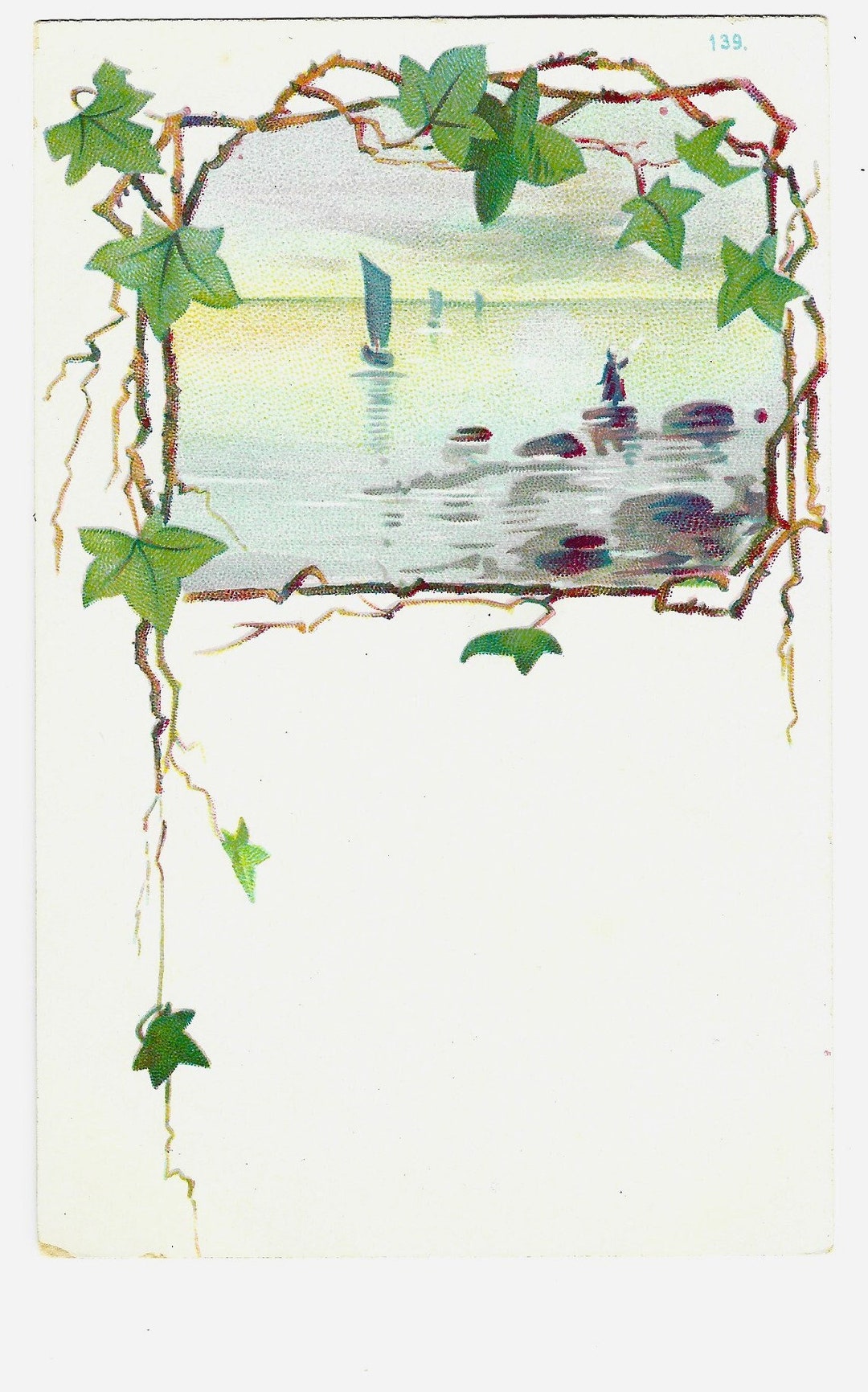 Lovely SAILBOATS and Lone Person Fishing IVY Vintage Artist - Etsy