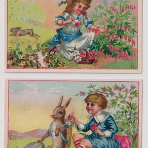 Biglietti/materiali effimeri vittoriani, circa 1890, bambini con conigli, fiori, lotto di 2