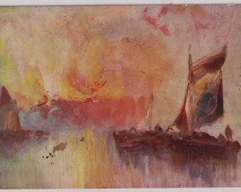 Antique Artist Postcard,  Prof. Van Hier, GLOWING SUNSET,  Sailboats, Tucks 2578, Posted 1903