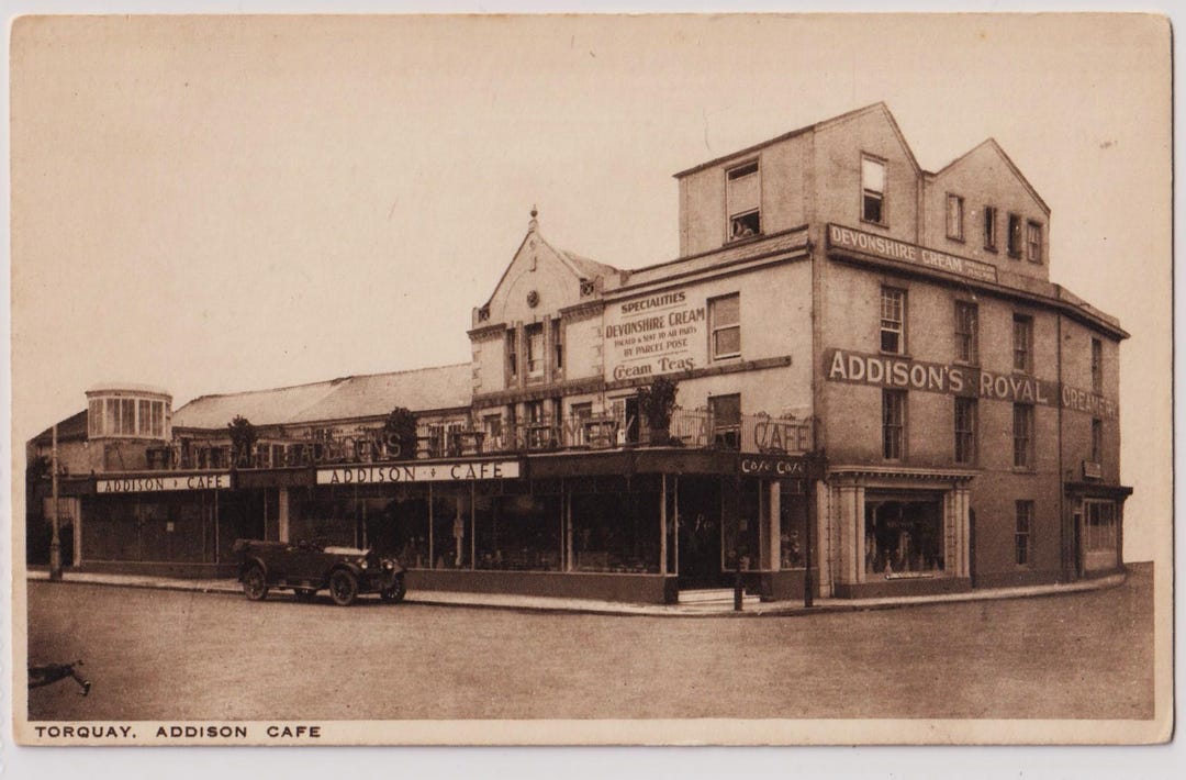 Antique Real Photo Postcard, ADDISON CAFE, TORQUAY, Devon, Old Car Out ...