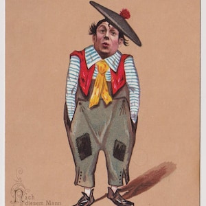 CLOWN, Victoriaanse Duitse kaart/ephemera/schroot, 1884