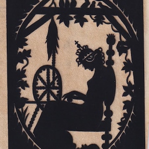 SILHOUETTE antica, arte ritagliata su carta, fiaba, la Bella addormentata, c.1920