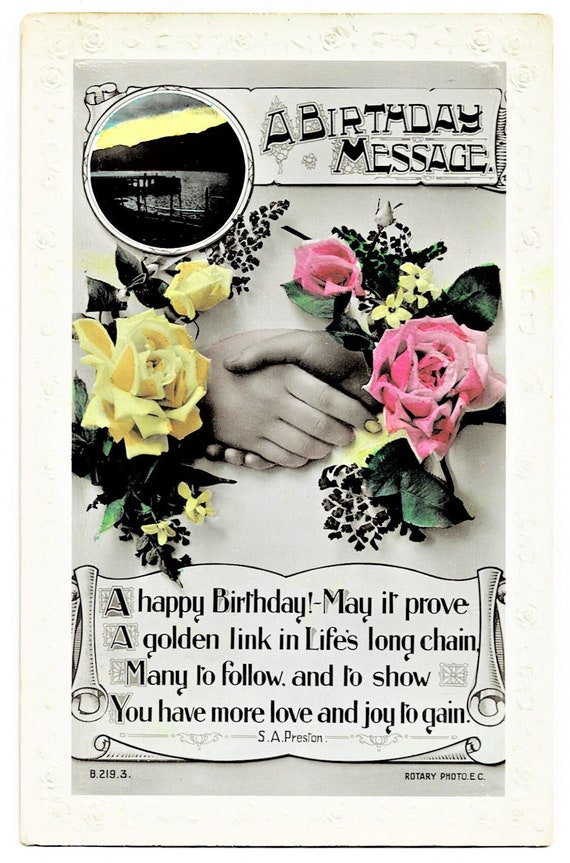 Collectibles SHIP Roses MAPS Clasping HANDS c1910 Vintage Postcard Art