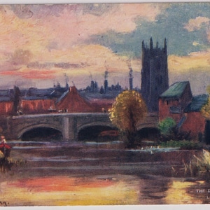 The DERWENT from Long Bridge, DERBY, Antique Artist Postcard, H. Hadfield Cubley, Tucks, 1904