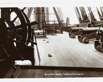 The QUARTERDECK of HMS VICTORY, Cannons, Vintage Real Photo Postcard, Posted in 1932