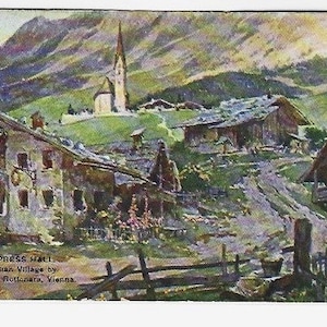 EMPRESS HALL, village tyrolien, K.L. PRINZ, I.R. Exposition autrichienne de 1906, carte postale d'artiste antique, Frederic Jasper, Vienne