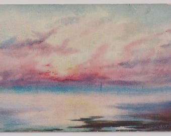 GLORIOUS SUNSET, Antique Artist Postcard, Edward Vaughan, Tucks #3497, c1908