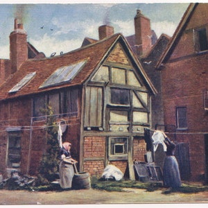 Carte postale ancienne d'artiste, vers 1910, dos de maisons, FRIAR STREET, WORCESTER, 6404 coins pittoresques