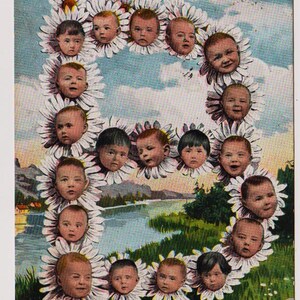 MULTI BÉBÉS, MARGUERITES, Plutôt surréaliste !, Carte postale française ancienne, Publiée en 1905