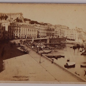 NAPLES, Rue Sainte Lucie, HARBOUR, Boats, Delightful Victorian Italian Carte de Visite, Dated 1871 to back