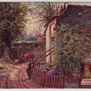 Pittoresque DEVON, vieille maison de campagne, Efford, Nr. PLYMOUTH, Carte postale d'artiste ancienne, Tucks 7749, G H Jenkins, Postée en 1907, Timbre retiré