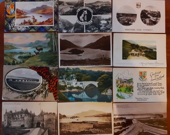 VINTAGE SCOTLAND POSTCARDS, Lot of 19, c1910-60s