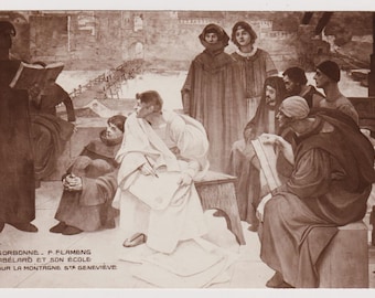 Postal antigua de artista, Abelardo y su escuela, François Flameng, c. 1910