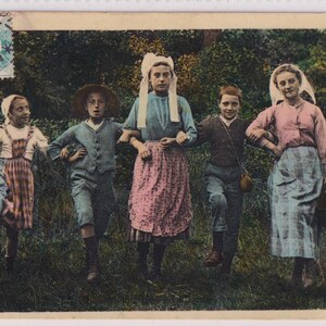 Antica cartolina francese del 1906: bambini in costumi etnici tradizionali - Oggetti da collezione