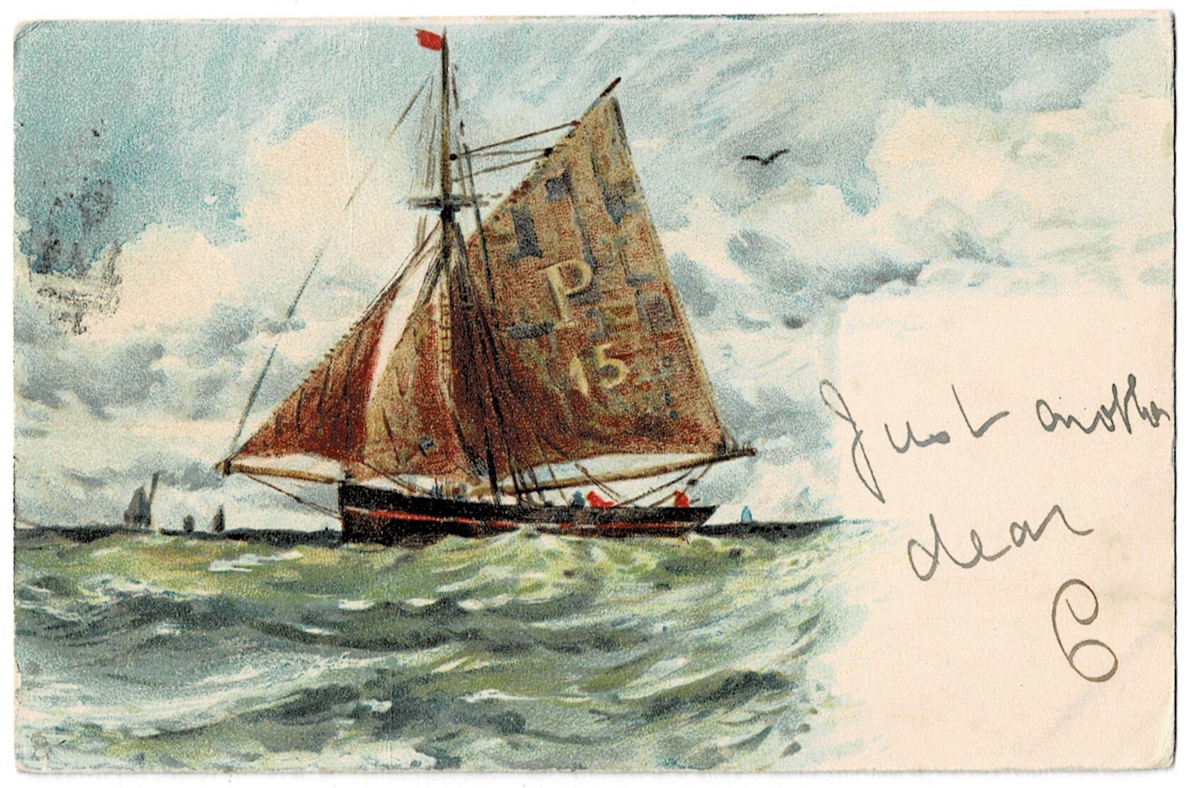 Vintage Artist Postcard Posted 1903 Chromographed in Saxony SAILBOATS/ TRAWLERS Tucks Marine 978