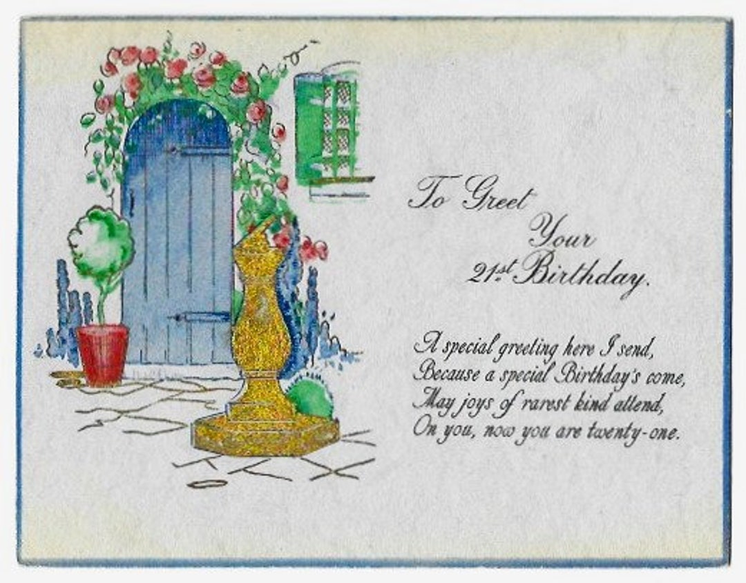 SUNDIAL, GARDEN, DOOR, Vintage Art Deco 21st Birthday Postcard, C1930