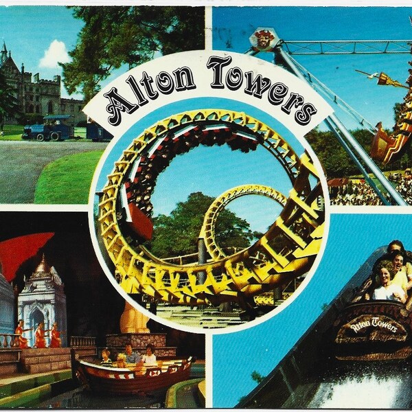 ALTON TOWERS, Amusement Park, A Selection of the Rides, Vintage Postcard, Posted in 1982 (B2)