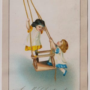 Delizioso effimero/scarti natalizi vittoriani del 1890 circa, BAMBINE SU UN'ALTALENA