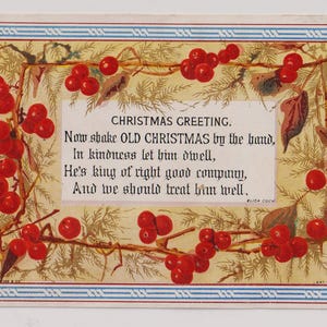 RODE BESSEN/BESSEN?, Victoriaanse antieke kerstgroeten kladjes/kaarten/Ephemera, jaren 1880, Marcus Ward