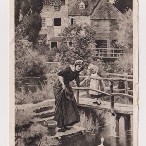PETITS TRESPASSERS, Mère et enfant avec des canards, Carte postale ancienne, Pharmacies en bottes, Affiché en 1906