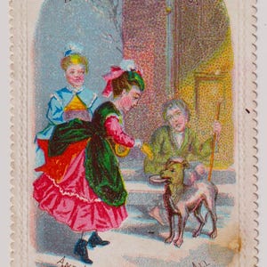 KINDER mit StraßenJUNGE und HUND, entzückende viktorianische Karte/Ephemera, Dean, London, c1880s