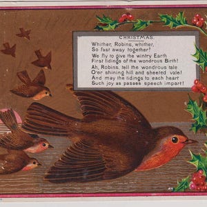 Sweet ROBINS and HOLLY, Victoriaanse kaart/Efemere papier/schroot, jaren 1880, Marcus Ward