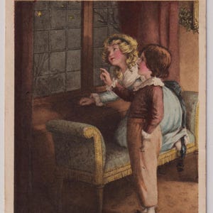 Carte postale ancienne d'artiste, ENFANTS regardent les ÉTOILES, Publiée en 1921, E W sarriette